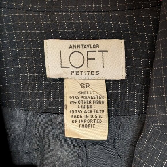 Vintage Ann Taylor Loft Petites Black Blazer with White Windowpanes Sz 6P - Picture 2 of 5